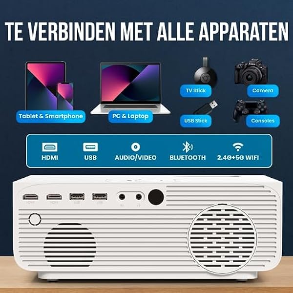 Strex Beamer - 1080P Full HD - 9800 Lumen - Draadloos Streamen - WiFi - Bluetooth - Mini Beamer - Projector